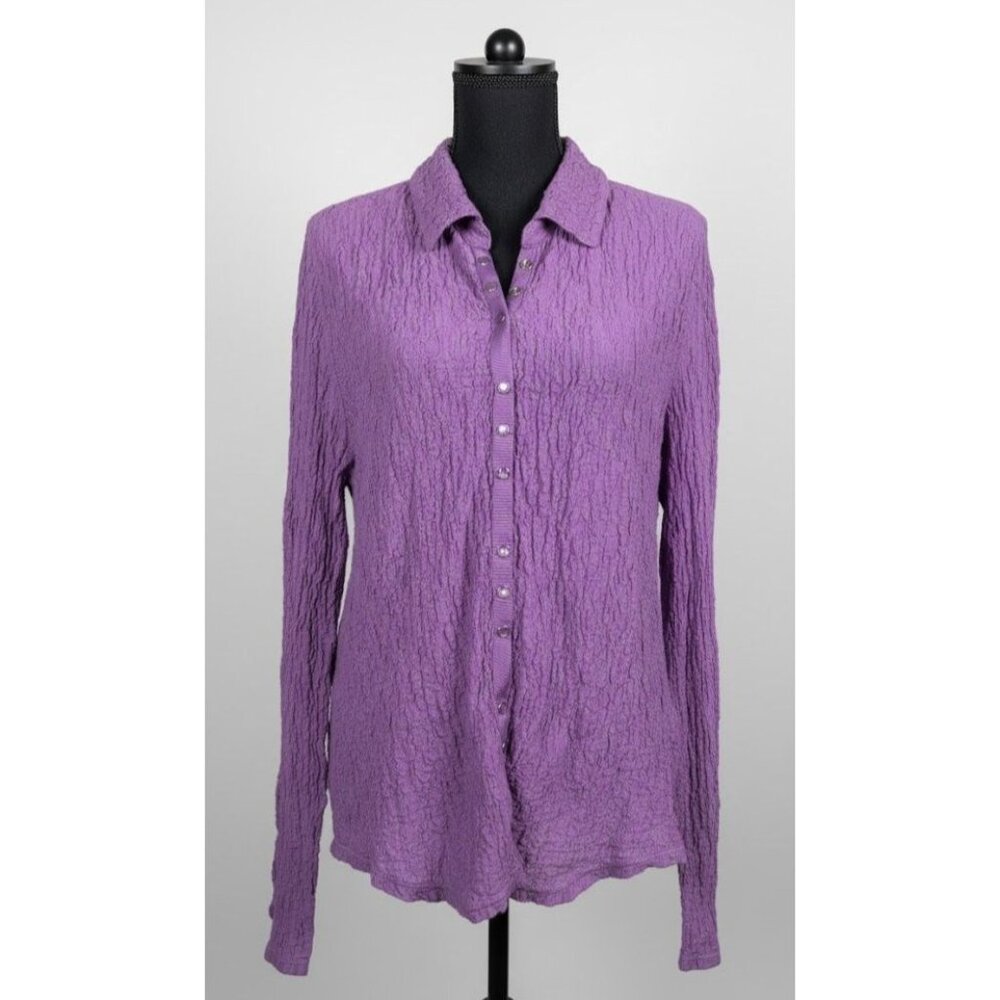Vintage‎ J.Jill Purple Crinkle texture top - Size XL - Pearl Buttons Long Sleeve